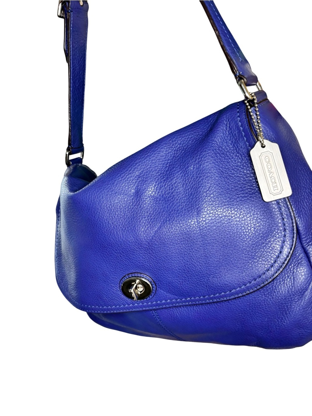 Coach Royal Blue Leather Turnlock Shoulder Bag - Picture 8 of 10